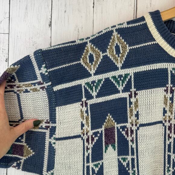 VTG Van Heusen Blue Abstract Print Acrylic Knit Sweater Size XL X-Large - Picture 3 of 13